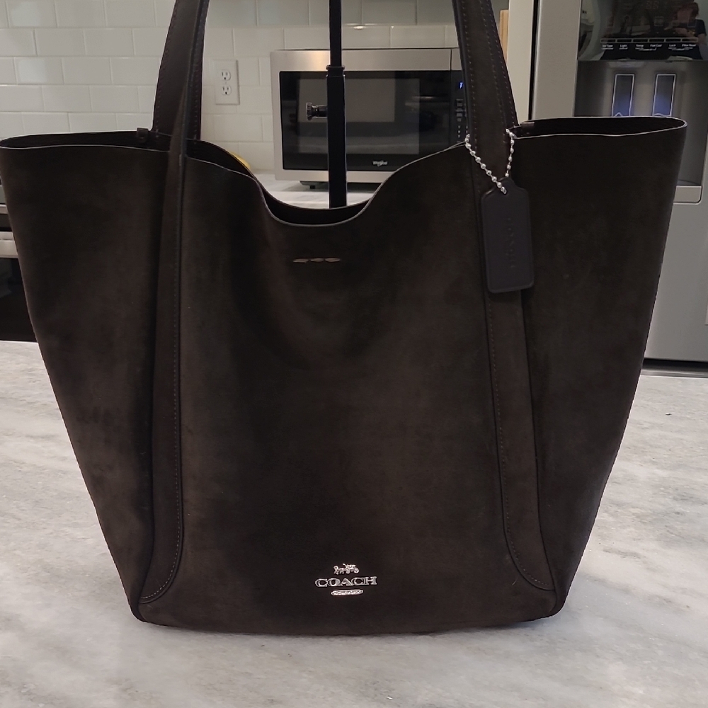 Coach Hadley Tote Dark Brown Suede Tote Bag